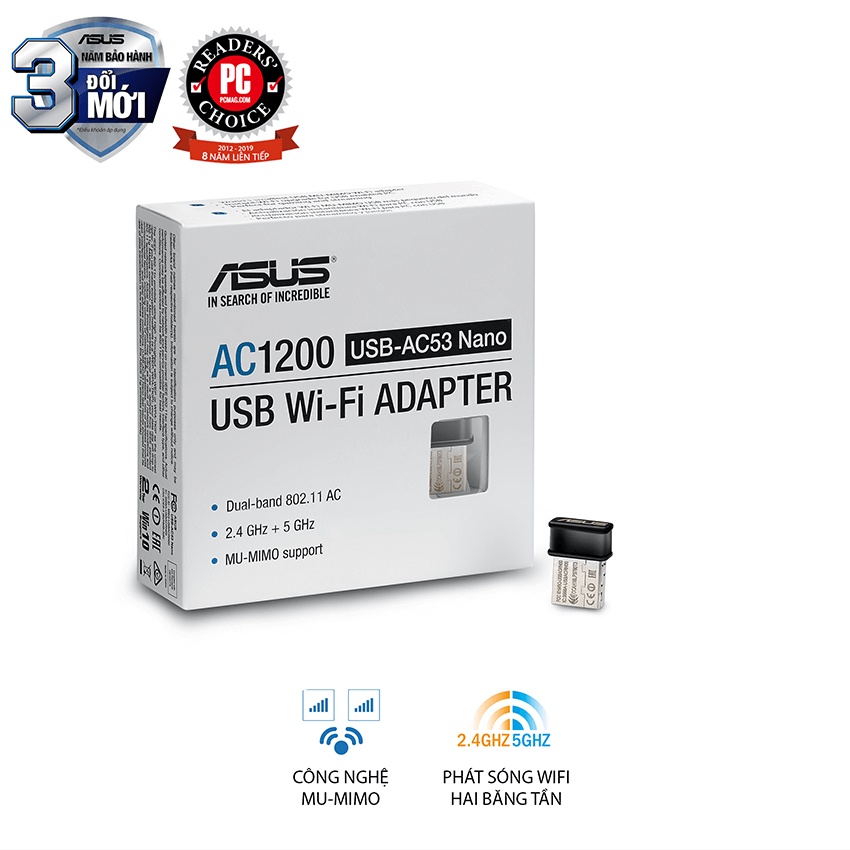 Cạc mạng không dây USB Asus USB-AC53 NANO MIMO AC1200Mbps (Chính Hãng Asus Việt Nam)