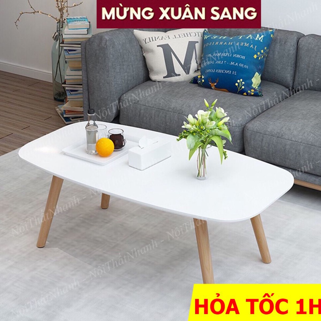 Bàn Trà Chữ Nhật FUNA BT02 ngồi bệt hoặc ngồi cao với ghế Sofa Chân Gỗ Tự Nhiên To 3cm