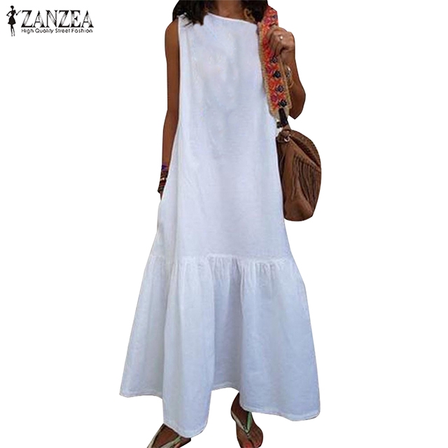 Đầm Maxi sát nách form rộng ZANZEA thời trang mùa hè dành cho nữ