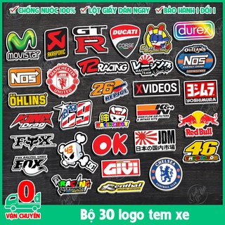 30 logo tem xe decal chống nước durex nos rebbull the doctor chelsea machester racing boy ohlins king drag