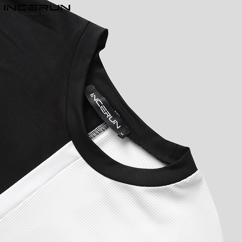 Áo thun nam INCERUN dài tay cổ tròn thời trang Hàn Quốc