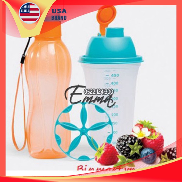 Bộ bình lắc và bình nước nhựa nguyên sinh Memberkit Shake N Go - Tupperware - 500ml - kín khí kín nước