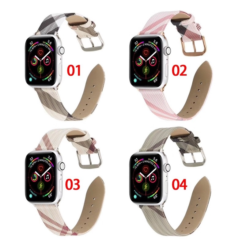 Dây Đeo Bằng Da Họa Tiết Kẻ Sọc Cho Đồng Hồ Thông Minh Apple Watch Iwatch 40mm 44mm 42mm 38mm 6 Se 5 4 3 2 1