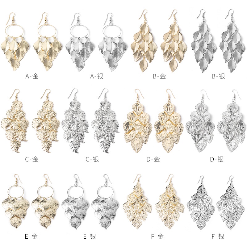 Bông Tai Chuỗi Dài Tua Rua Mặt Hình Lá / Trái Tim Phong Cách Âu Mỹ Độc Đáo