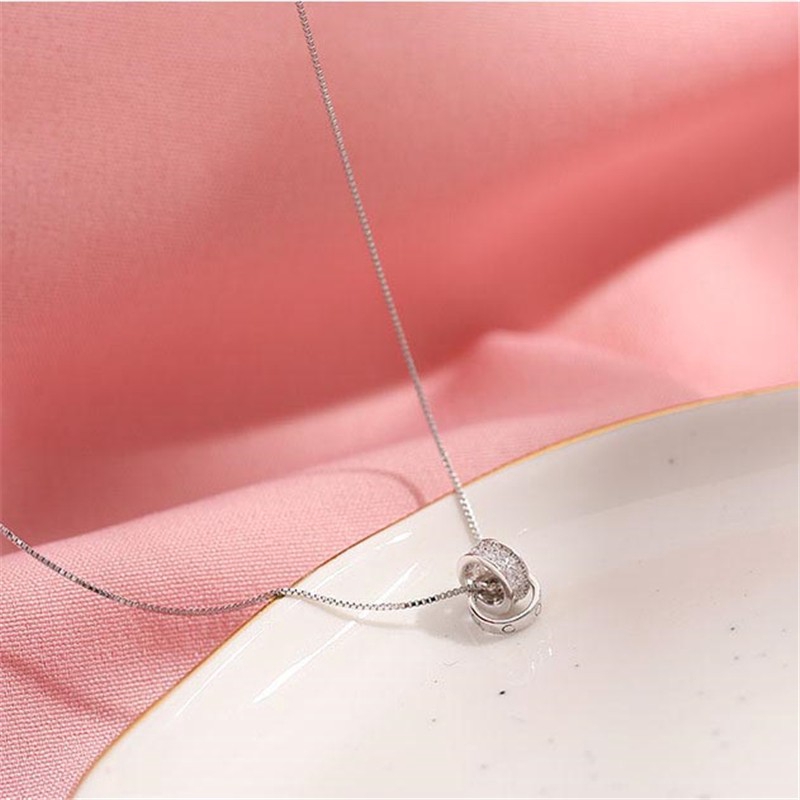 S925 Bạc Dây Chuyền Nhẫn Đôi Thiết Kế Tính Khí Đơn Giản Cá Tính Joker