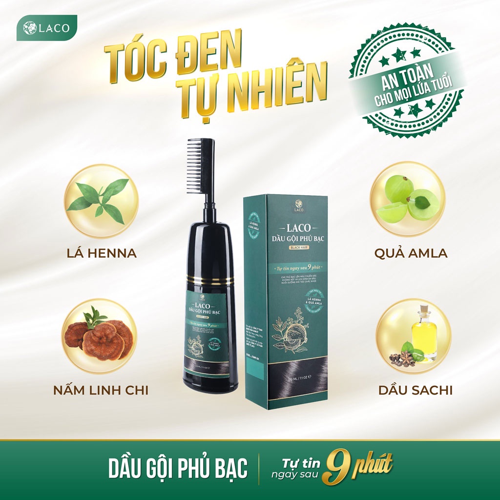 Dầu Gội Phủ Bạc Laco Black Hair 200ml - Dầu Gội Nhuộm Tóc Tại Nhà Giúp Phủ Bạc Đen Tóc - Nâu Tóc