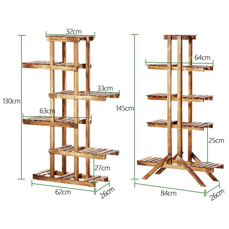 Kệ để chậu hoa cây cảnh gỗ thông 3 tầng, 5 tầng, 6 tầng đối xứng trang trí trong nhà, ban công, ngoài trời