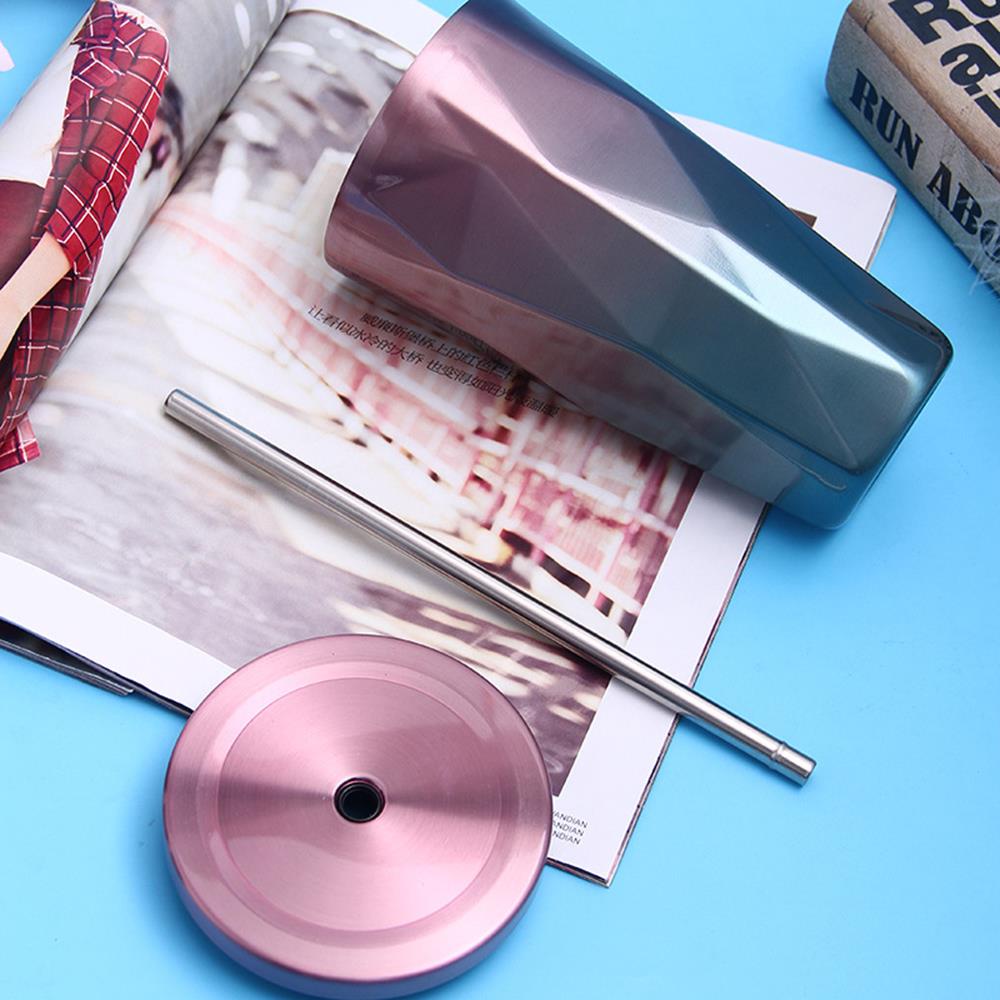 Ly giữ nhiệt inox Thái Lan 500ml có ống hút thép không gỉ bình cốc uống nước để bàn KM22007