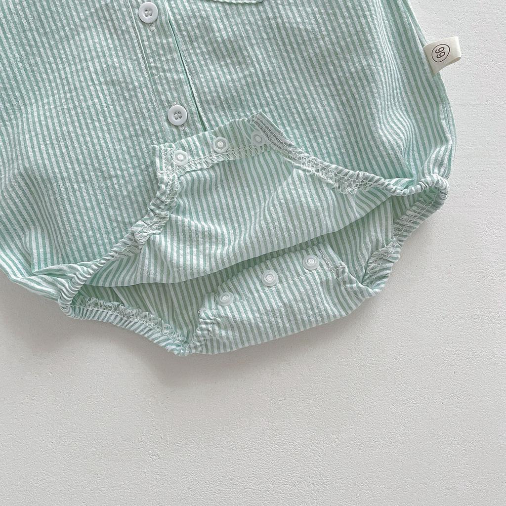 Bộ Áo Liền Quần Ngắn Tay Họa Tiết Kẻ Sọc Phong Cách Hàn Quốc Thời Trang Mùa Hè Cho Bé Trai