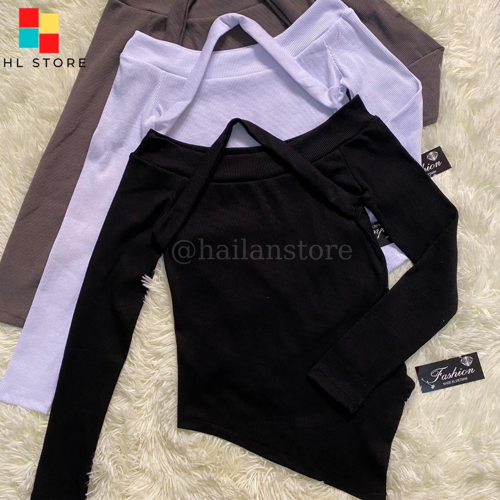 Áo trễ vai ❤️ Áo len mỏng dài tay kèm dây yếm dáng ôm sexxy co giãn phong cách Ulzzang | BigBuy360 - bigbuy360.vn