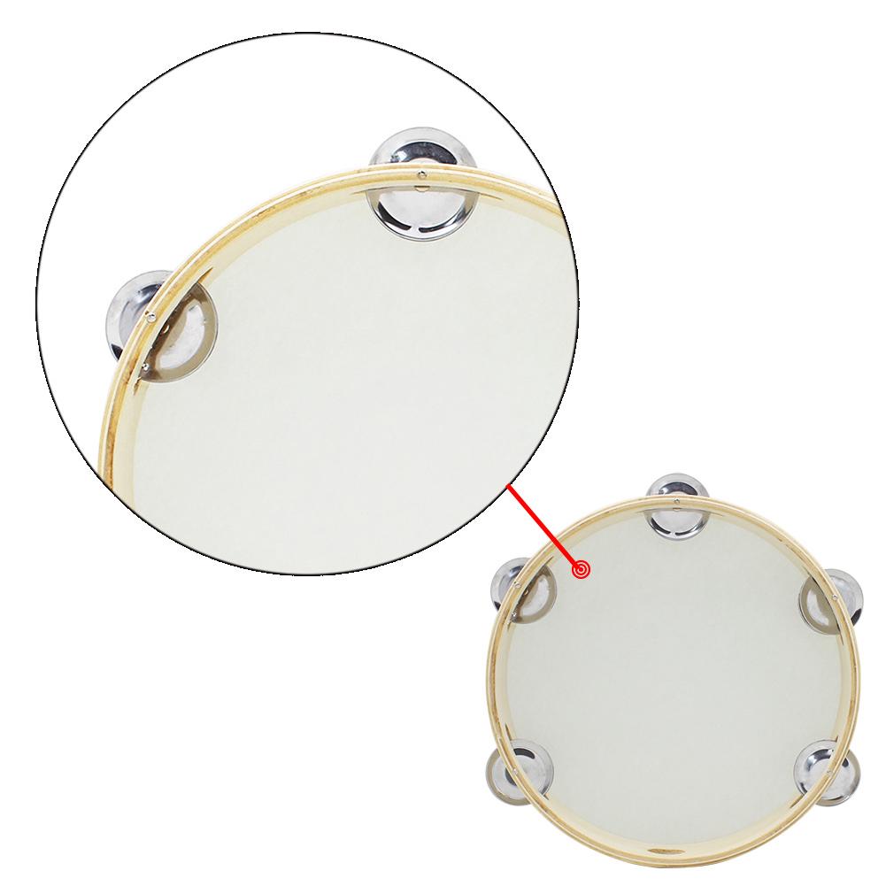 8” Musical Tambourine For Kids Round Percussion Hand Held Sheepskin Drumhead Wooden Ring Drum Toy Educational