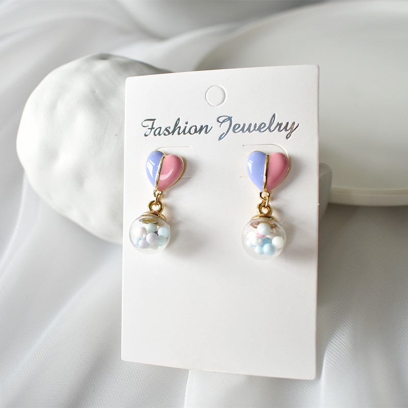 S925 Silver Needle Japan and South Korea Cute Temperament Girl Dream Candy Colored Glass Ball Earrings Hit Col ahagt01