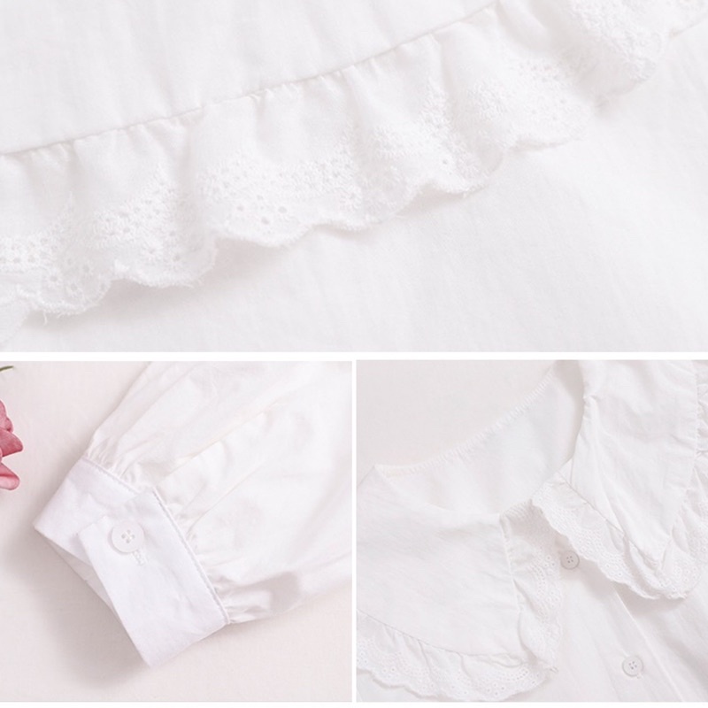 Áo sơ mi trắng nữ cổ bèo dài tay dễ thương phong cách hàn quốc - shopbelinh
