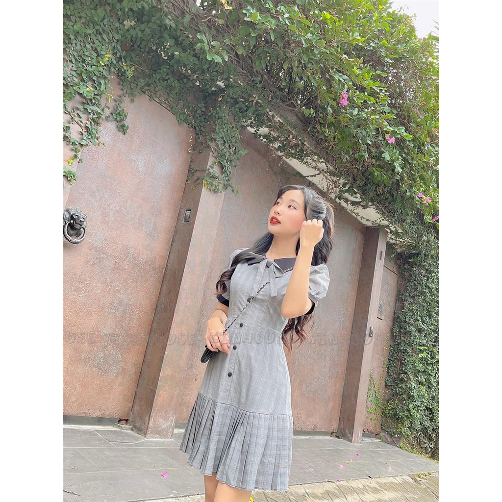 Đầm Caro Natra 0602 cổ sen trẻ trung CIN HOUSE