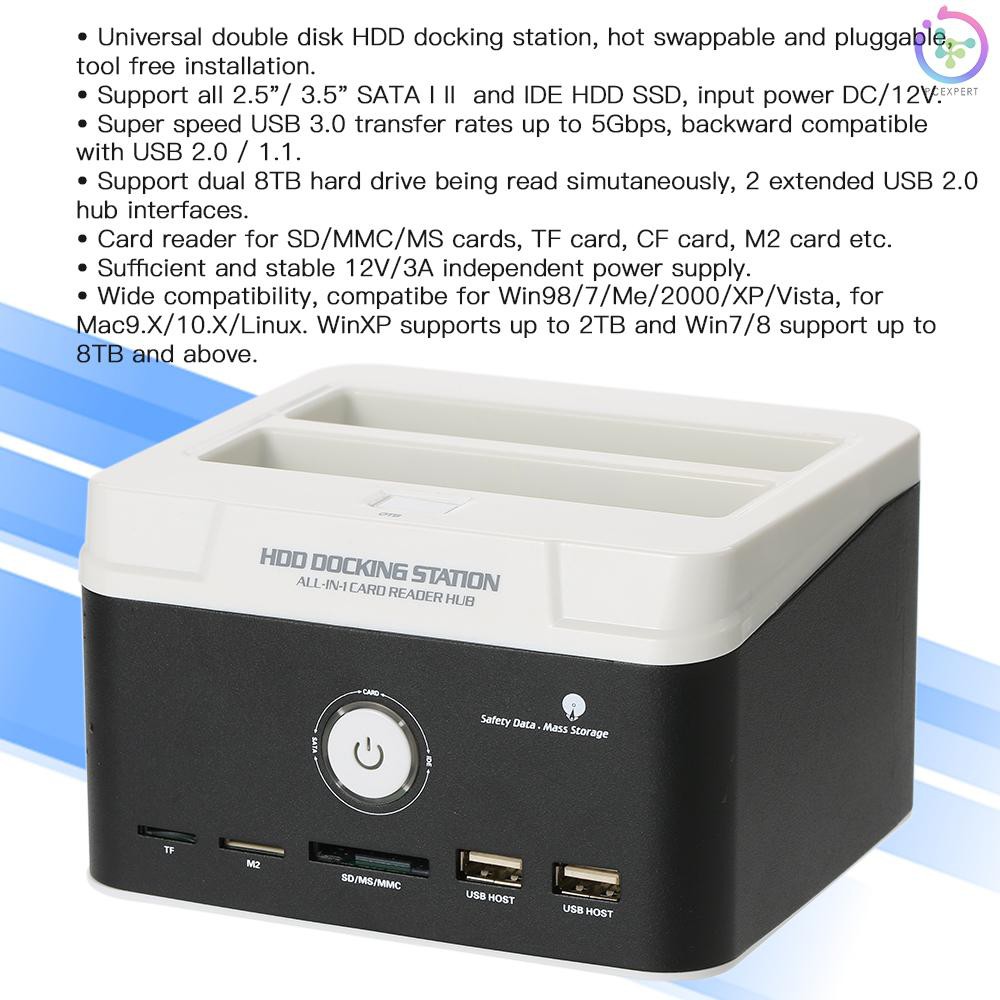 PCER♦Multifunctional 2.5"/ 3.5" USB 3.0 to SATA IDE External HDD Hard Drive Docking Station Card Rea