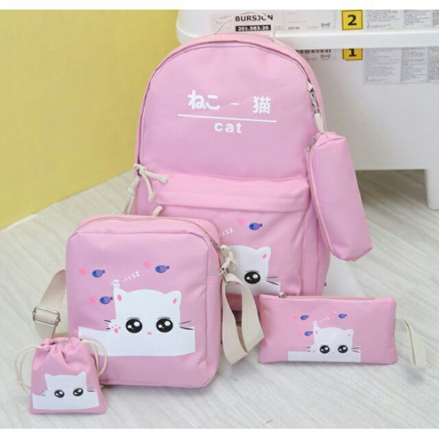 Balo 5 món cat Thời Trang, Ba lô Đi Học nữ,Balo Giá Rẻ Hàn Quốc ulzzang chất cực tố thời trang cực xinh xắn