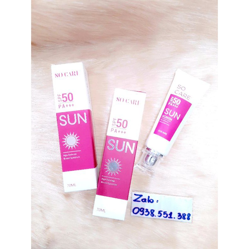 Kem chống nắng SO CARE SPF 50+++ lót trang điểm cao cấp mềm mịn tự nhiên dưỡng trắng da mặt che mờ thâm nám khuyết điểm.