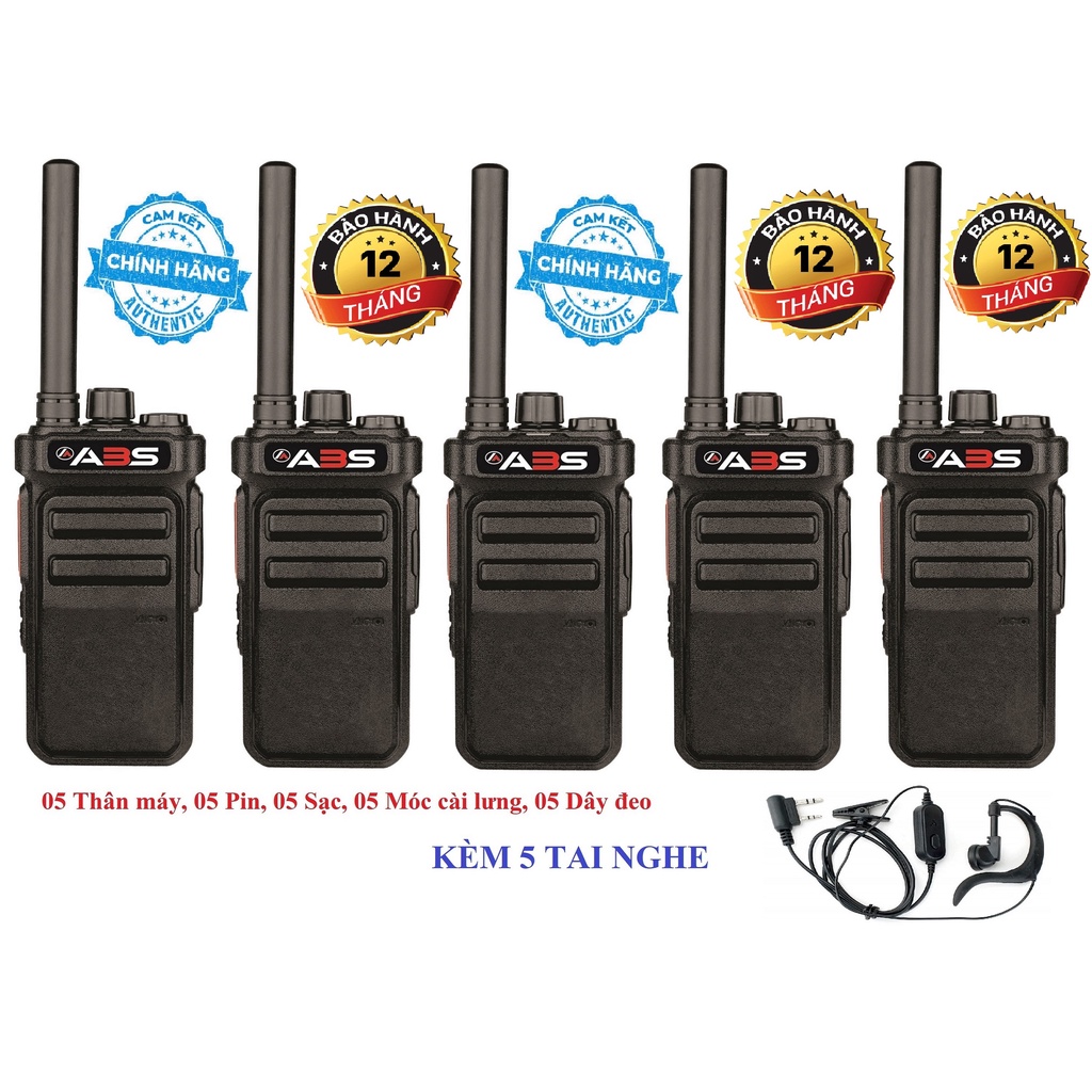 Bộ 5 Bộ đàm ABS CP988 (Nhỏ gọn, 2 chế độ sạc, Pin dung lượng cao sử dụng &gt;18 tiếng, siêu bền)