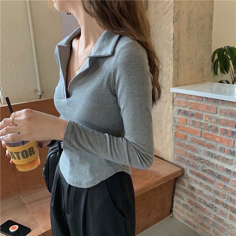 Áo Thun Polo Nữ Tay Dài Dáng Croptop Vạt Bầu Chất Vải Thun Mềm Mại - Titifa Shop