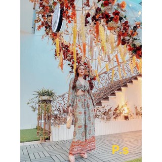 Set thổ cẩm lụa đi biển quần ống rộng MSTV5