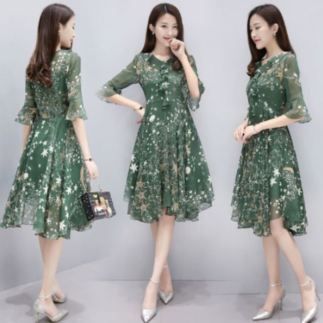 em đã về, chế nào thiếu inbox giúp e :-* :-* :-* Đầm xòe xanh ngôi sao tay loa