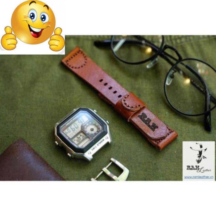 DÂY ĐỒNG HỒ CASIO AE1200 , SEIKO 5, ORIENT SK DA BÒ Ý NÂU ĐỎ SIMPLE VACHETTA - RAM LEATHER .