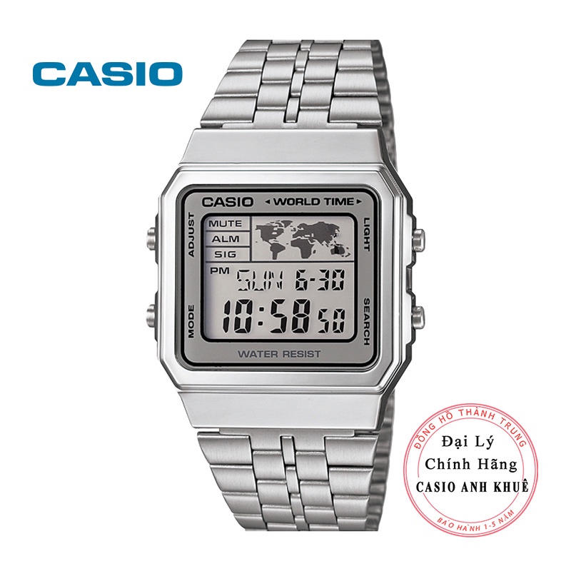 Đồng hồ nam Casio A500WA-7DF mặt vuông cổ điển dây kim loại