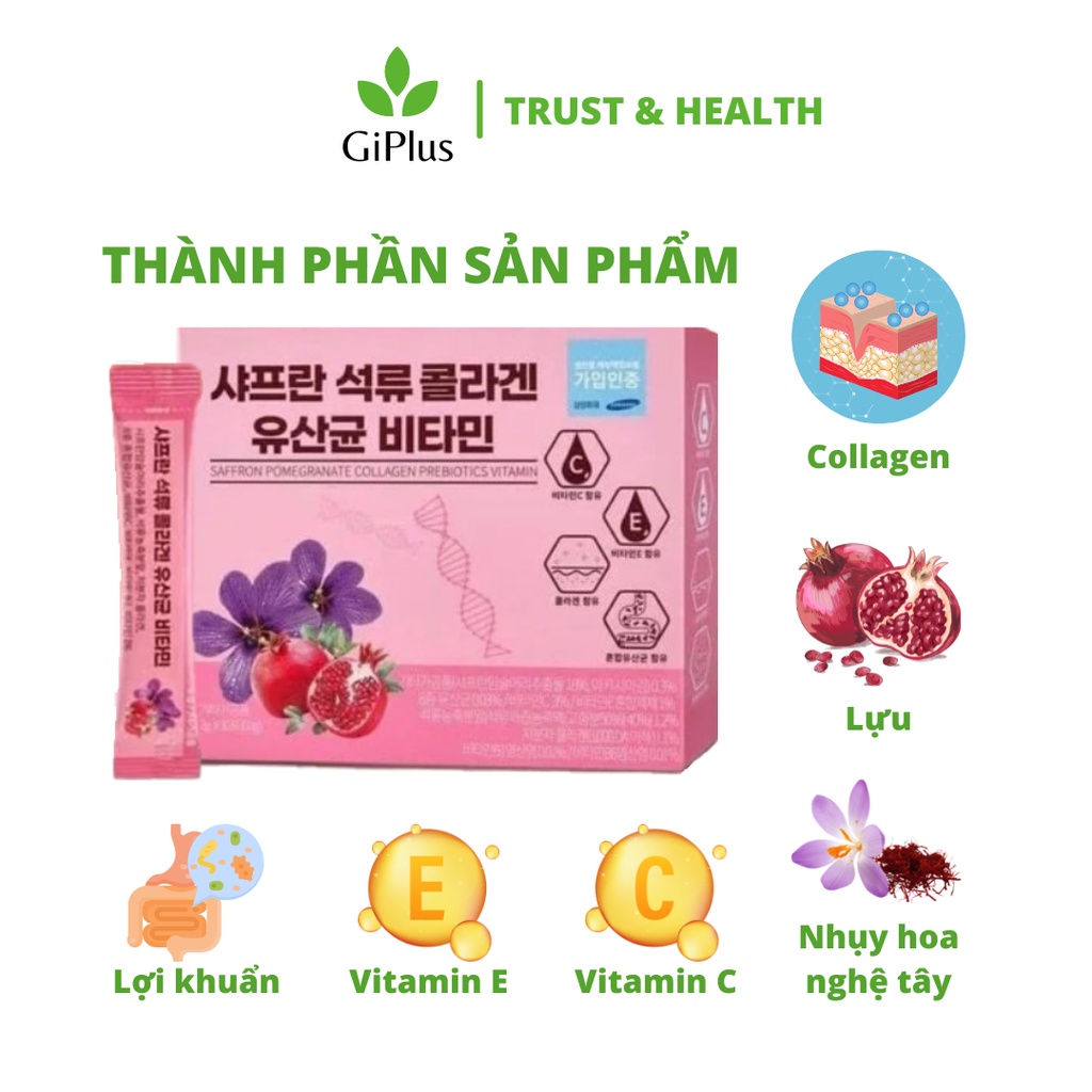 [Tách lẻ] Bột Uống Bổ Sung Collagen Đẹp Da Bio Cell Saffron Pomegranate Collagen Prebiotics Vitamin (30 Gói/Hộp)