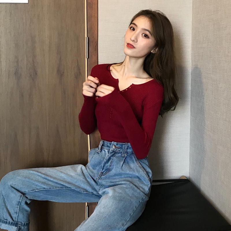 Áo Len Tay Dài Cổ Chữ V Phong Cách Hàn Quốc Thời Trang Cho Nữ | BigBuy360 - bigbuy360.vn