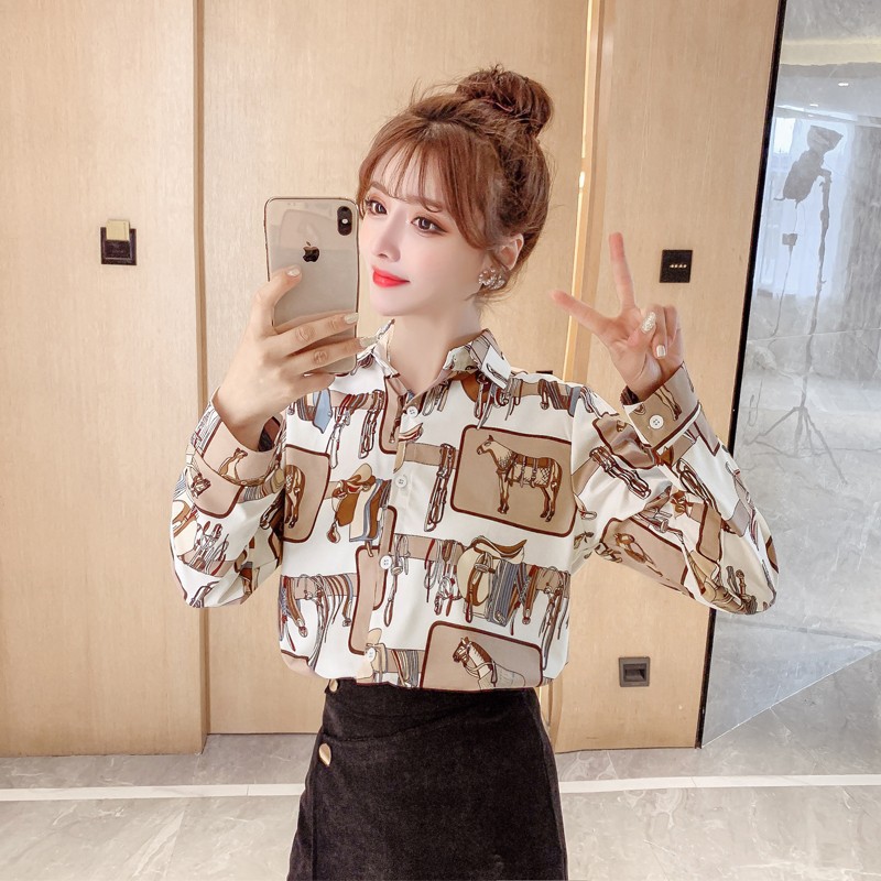 Áo sơ mi nữ công sở thiết kế họa tiết dân gian Sm78