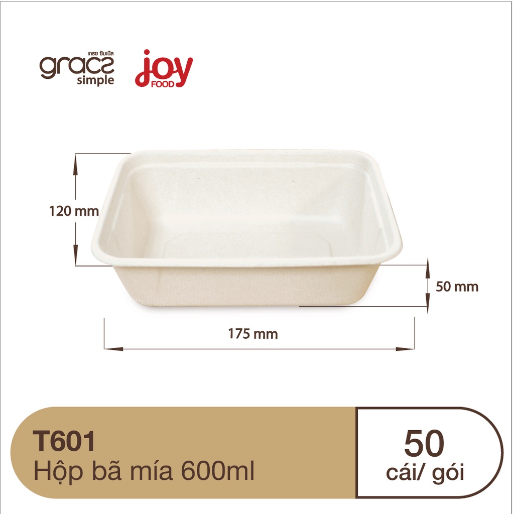 50 hộp bã mía chữ nhật 600ml, hộp dùng 1 lần đựng cơm phần, bún xào, mì trộn/ Kèm Nắp Nhựa