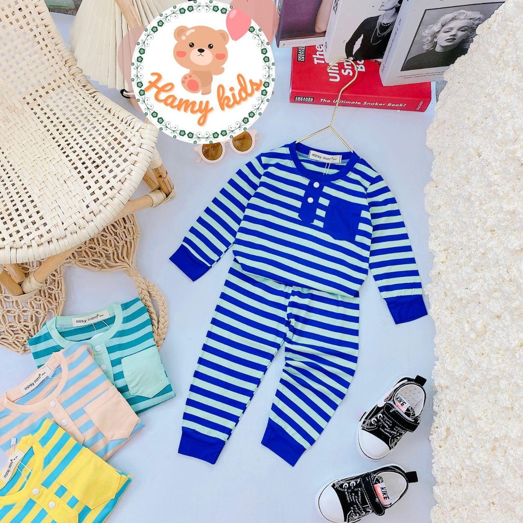 Đồ Bộ Dài Tay Bé Trai Bé Gái Minky Mom Chính Hãng Thun Lạnh Sợi Dệt Có Túi Cổ Đính Nút Bé Từ 0-5 Tuổi Dưới 20kg-Hamykids