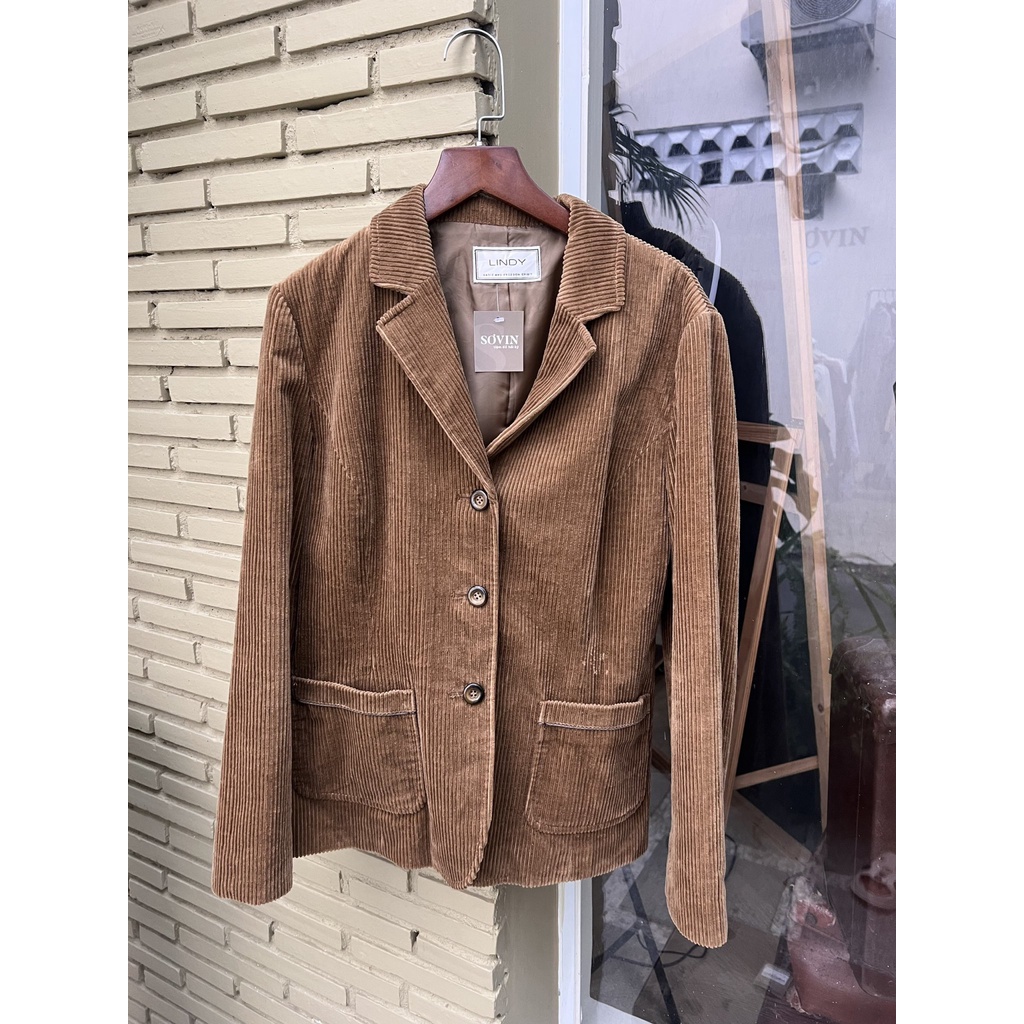 Áo Khoác Blazer Nữ Seconhand Nhung Tăm Nâu Vàng - Vest 2hand