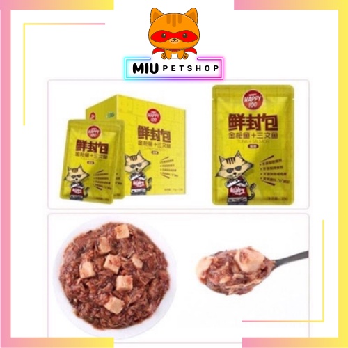 Pate cho mèo Wanpy Happy 100, Pate cho mèo nhiều vị túi 70gr