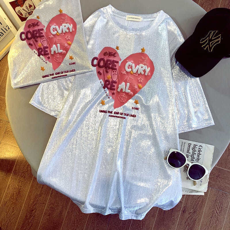 Áo thun tay ngắn dáng rộng phong cách đường Âu Mỹ in hình thời trang mùa hè 2021 cho nữ