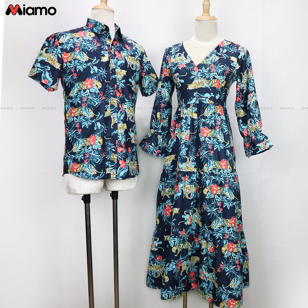 [Freeship] Set đồ đôi áo sơ mi nam đầm nữ couple thời trang Miamo NB402 (Kèm ảnh thật)