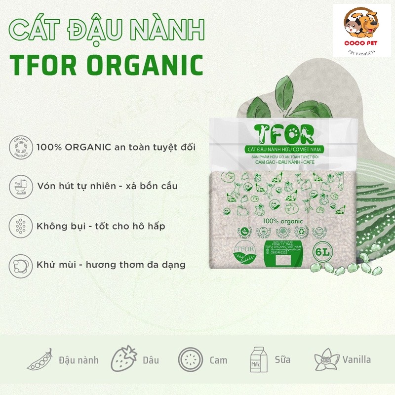 Cát Vệ Sinh Cho Mèo TFOR/Cát Hữu Cơ Đậu Nành Việt Nam Cho Chó Mèo Túi 2.5kg - 6L