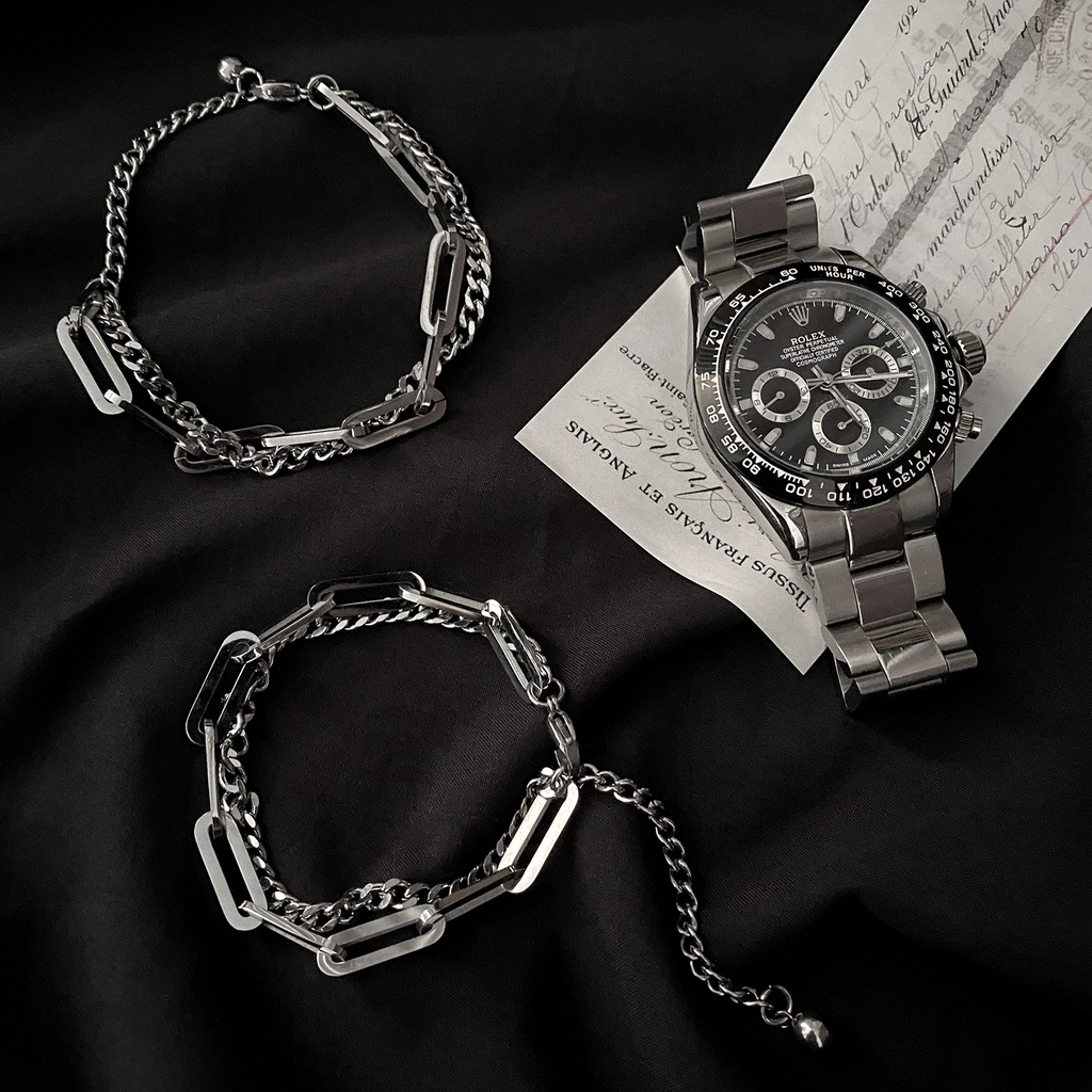 Vòng Tay Lắc Tay Nam Nữ Dây Xích 2 Lớp Thép Titan Không Gỉ B03