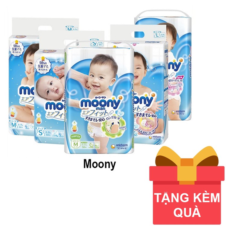 Bỉm Moony NB90/ Dán S84/M64/L54 - quần M58/L44/XL38