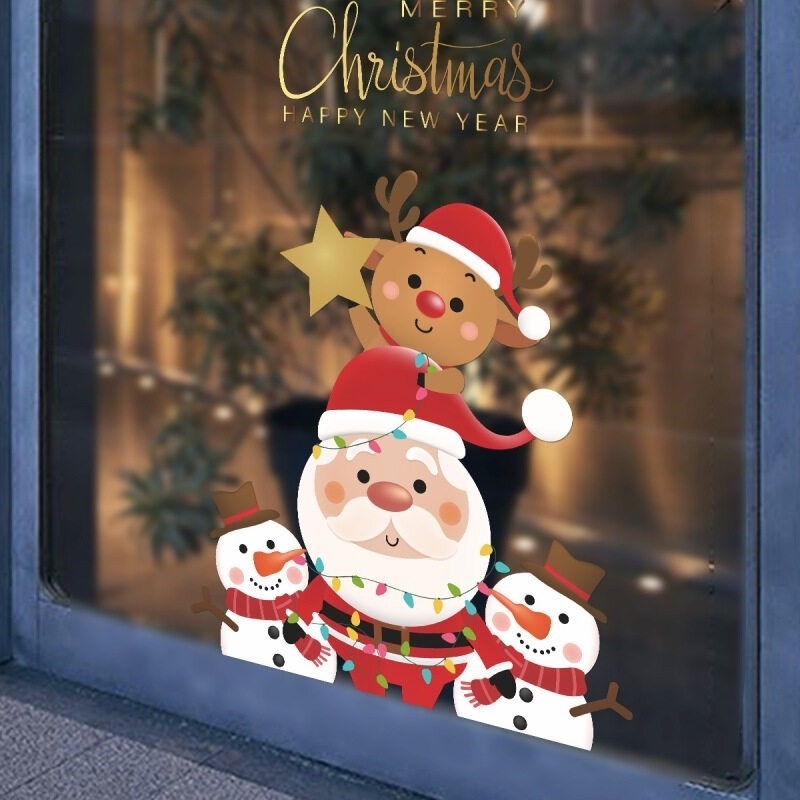 Nhãn dán tường tự dính họa tiết ông già noel người tuyết hoạt hình sáng tạo trang trí Giáng sinh cho nhà cửa