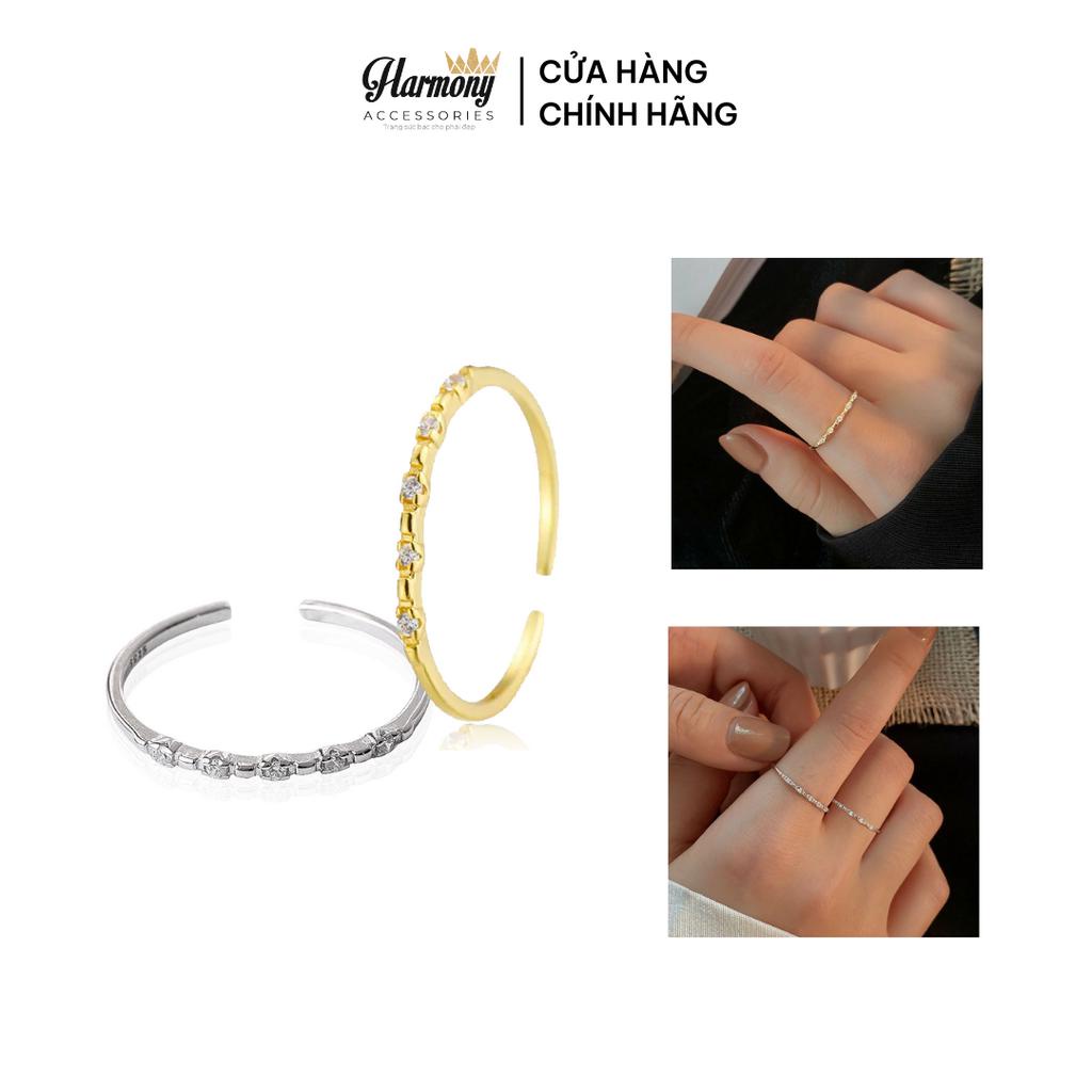 Nhẫn nữ bạc 925 cao cấp mạ vàng sóng đan đính đá nữ tính, xinh xắn, sang chảnh Gemma | HARMONY ACCESSORIES N57