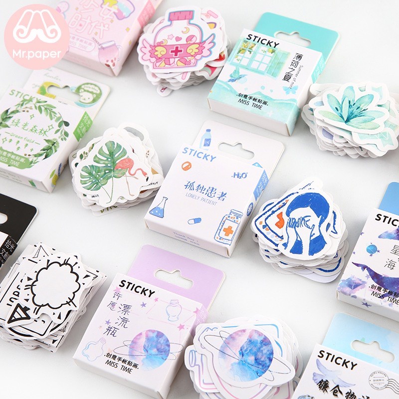 Hộp 46 Sticker cute miếng dán thiết kế dễ thương dùng trang trí độc đáo