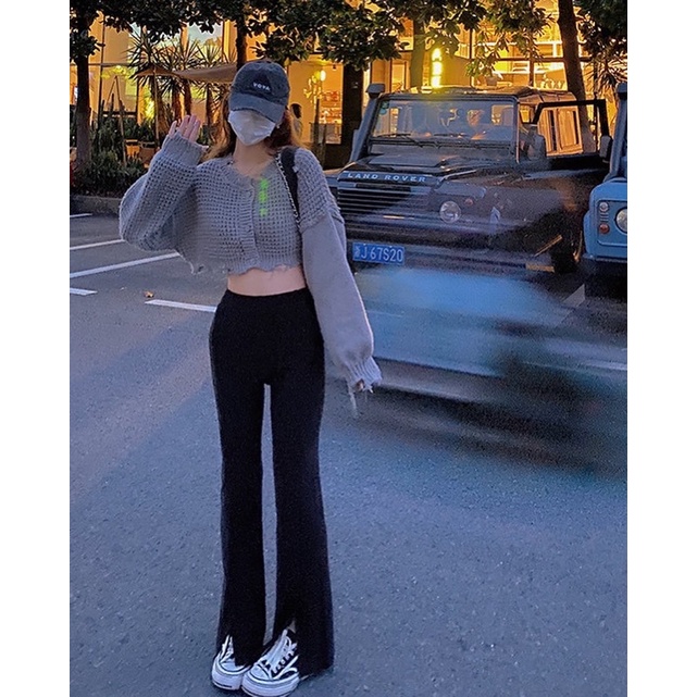 Áo Len Dáng Croptop Kiểu Rách