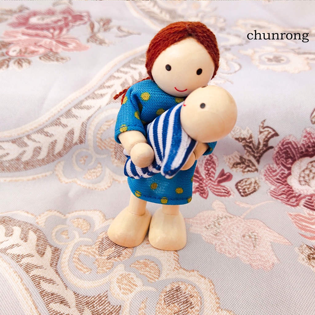 Bộ 7 búp bê gia đình hoạt hình bằng gỗ có khớp cử động đáng yêu