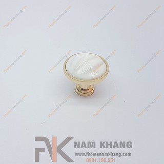 Núm cửa tủ tròn bằng sứ trắng viền vàng NK201-V