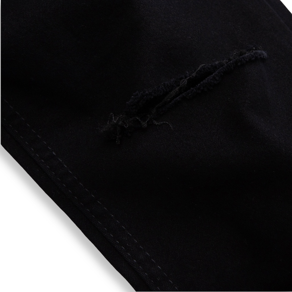 Quần Jean Nam Đen Rách Gối ATINO Chất Liệu Jean Pha Spandex Form Regular-Fit QJ8871