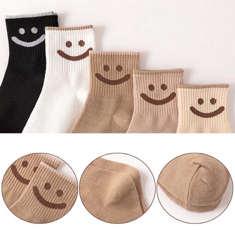 Tất Cotton Nữ In Hình Mặt Cười Thời Trang