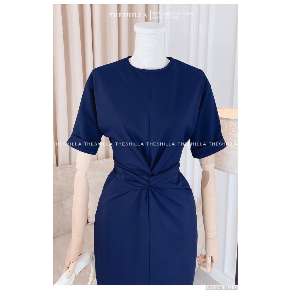Váy thiết kế cao cấp màu xanh tay lở xẻ tà thắt nơ eo sang trọng [ Có video + Ảnh thật ] The Shilla - Kanote-45B5