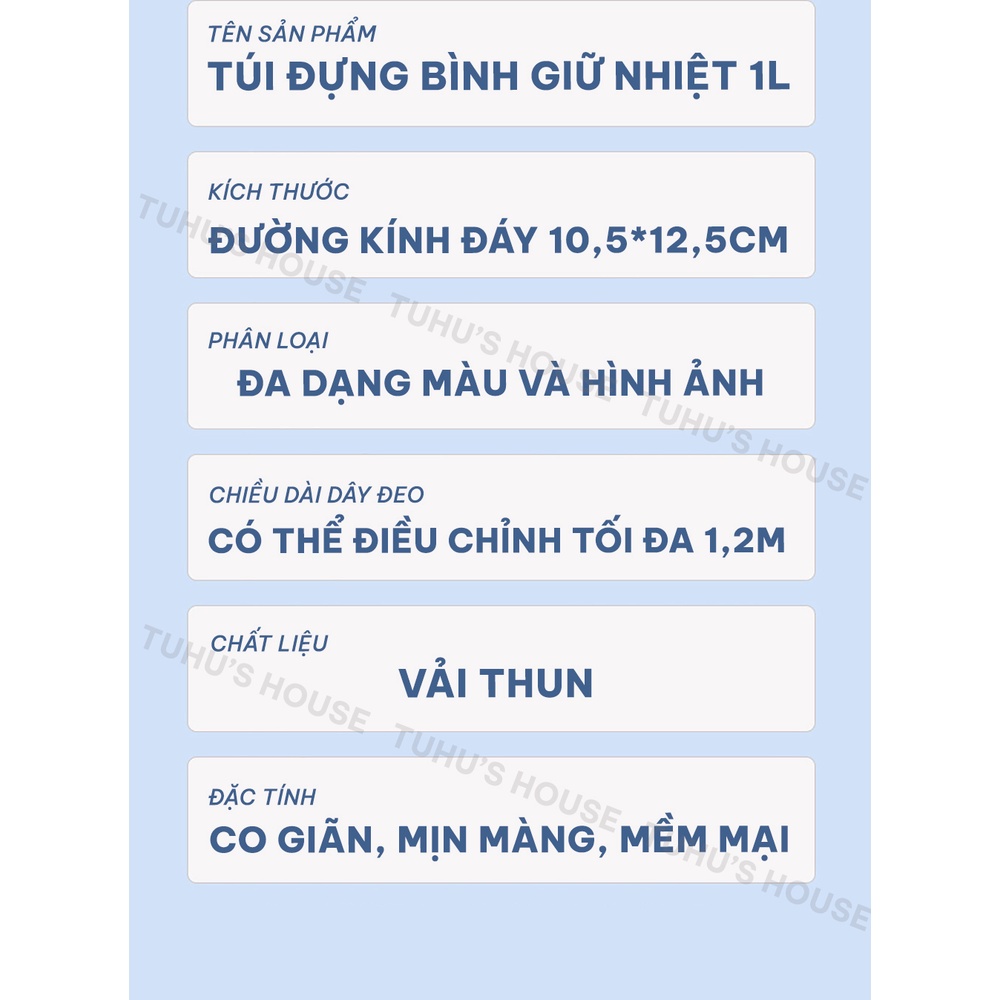 Túi đựng bình giữ nhiệt 1L kèm dây đeo họa tiết hoạt hình, quai xách ly giữ nhiệt đa dạng mẫu mã – TUHUHOUSE