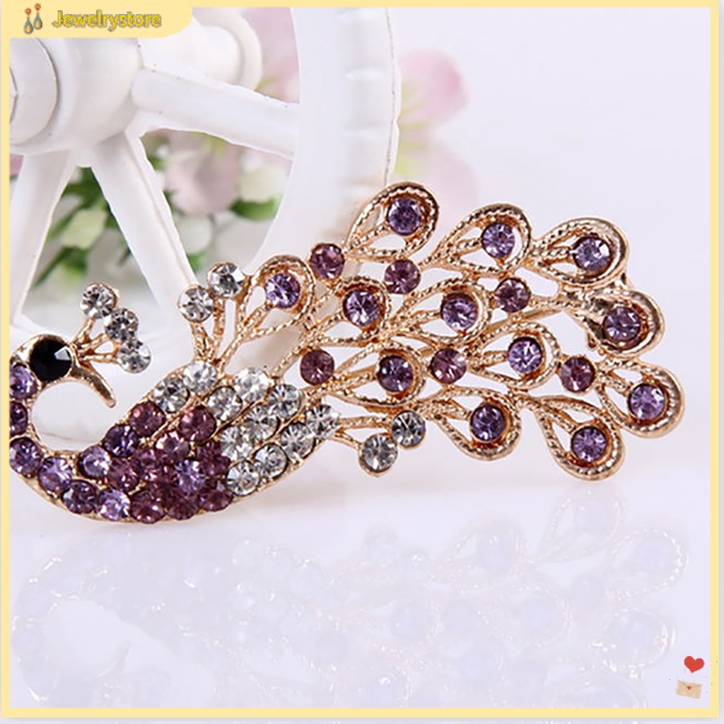 Ghim cài áo hình chim công đính đá quý nhân tạo thời trang